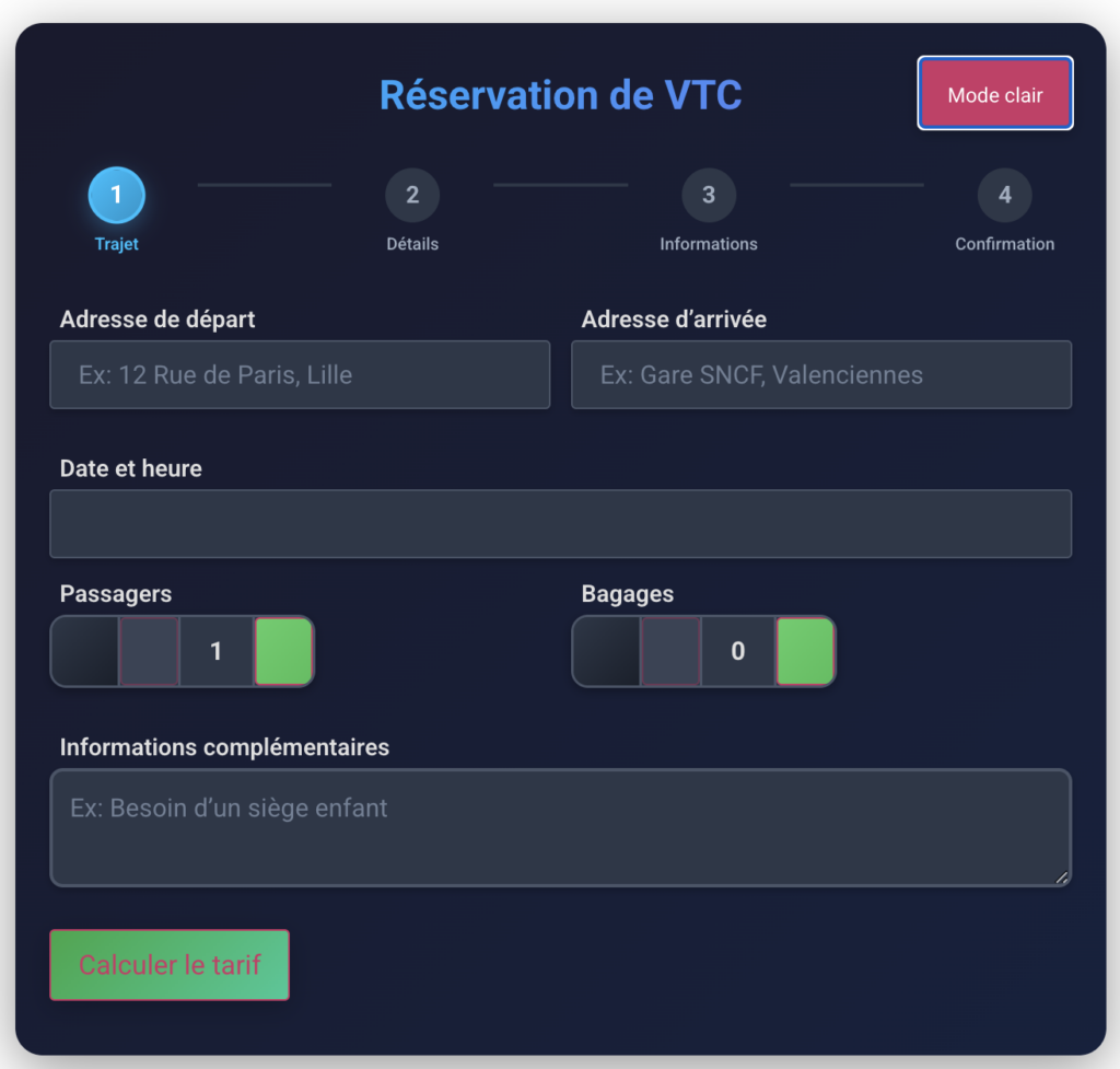 mode sombre vtc-booking