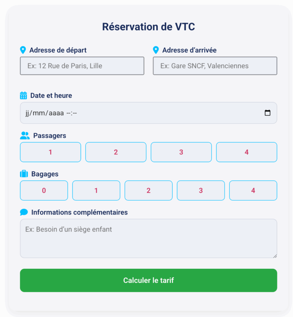 formulaire réservation plugin vtc pas cher wordpress