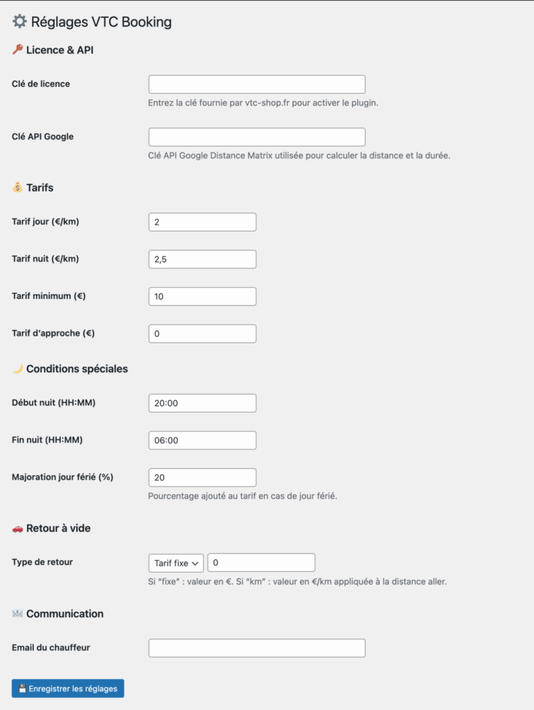 administration plugin vtc pas cher sur wordpress