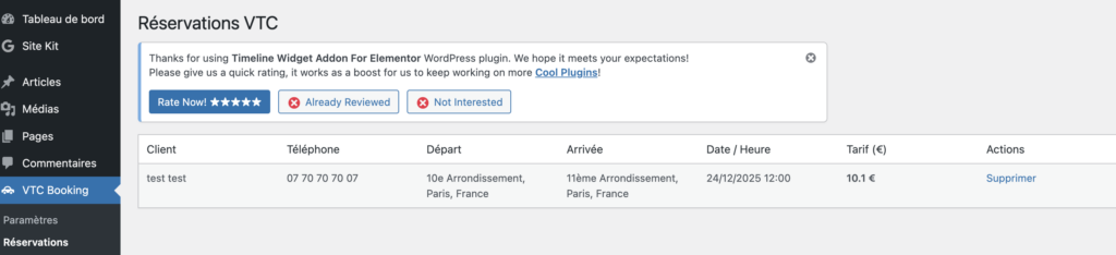 il est possible de voir les réservations en cours