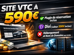 création de site internet vtc pas cher à 590€, plugin de réservation inclus, divi