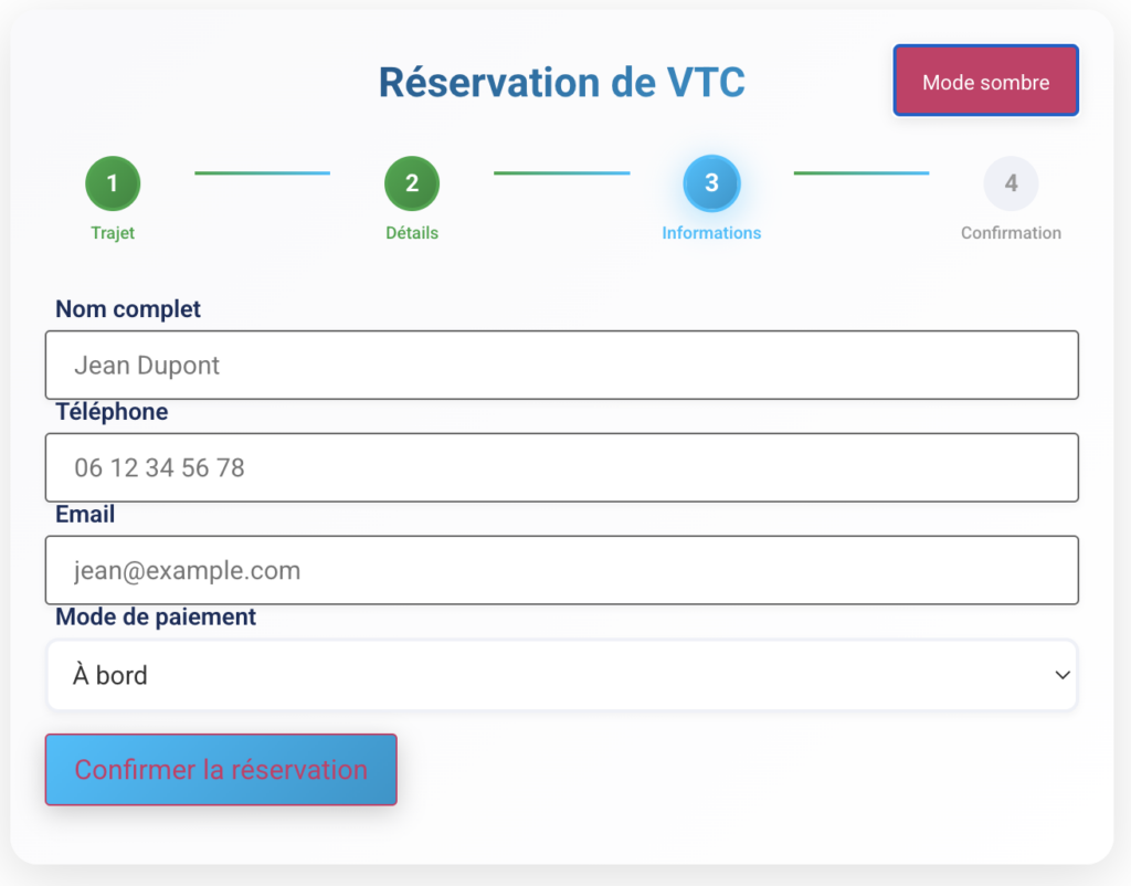 La réservation avec vtc-booking