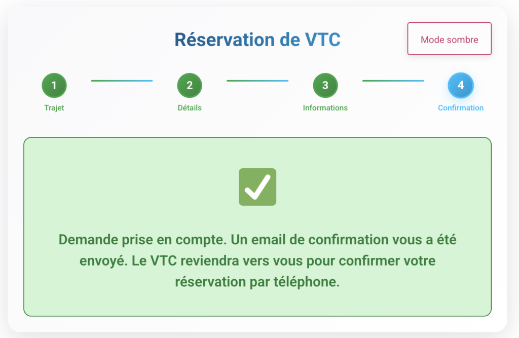 Envoi du mail de prise en compte de la réservation