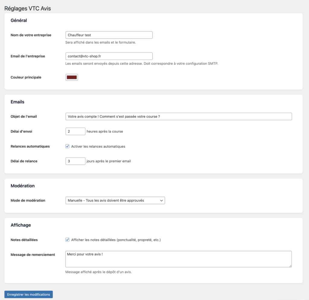 paramétrage du plugin des avis