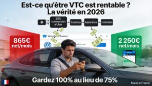 Chauffeur VTC rentable : comparaison revenus 865€ net/mois Uber vs 2250€ net/mois avec réservation directe - Est-ce qu'être VTC est rentable