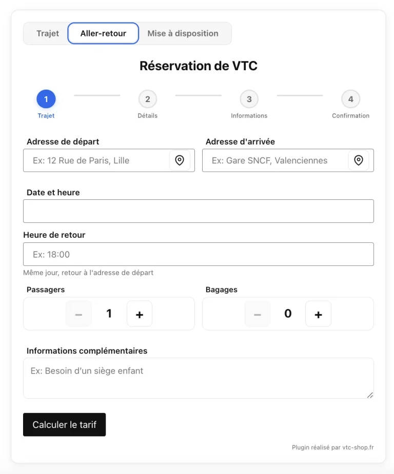 Du formulaire contact au tarif automatique VTC
